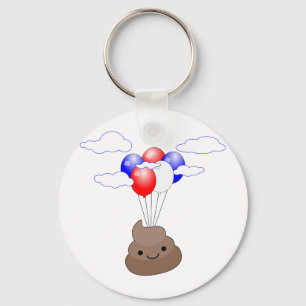 Poo Emoji som flyger med ballonger Nyckelring