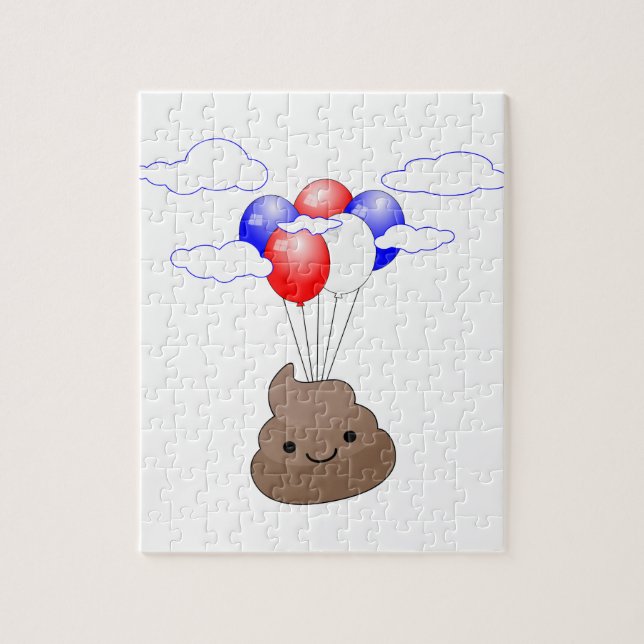Poo Emoji som flyger med ballonger Pussel (Vertikal)