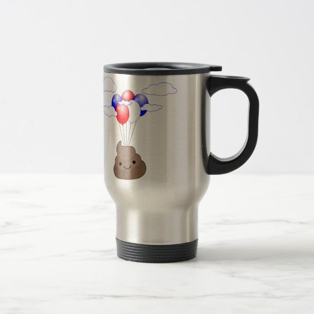Poo Emoji som flyger med ballonger Resemugg (Höger)