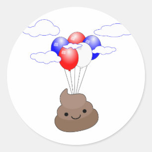 Poo Emoji som flyger med ballonger Runt Klistermärke