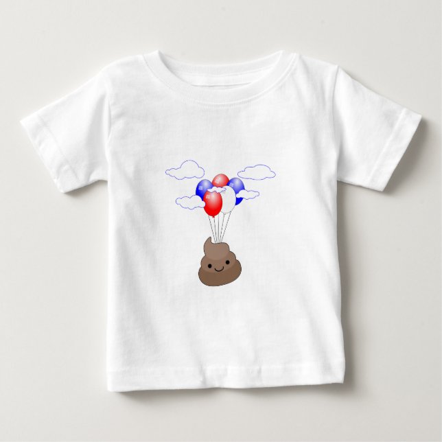 Poo Emoji som flyger med ballonger T-shirt (Framsida)