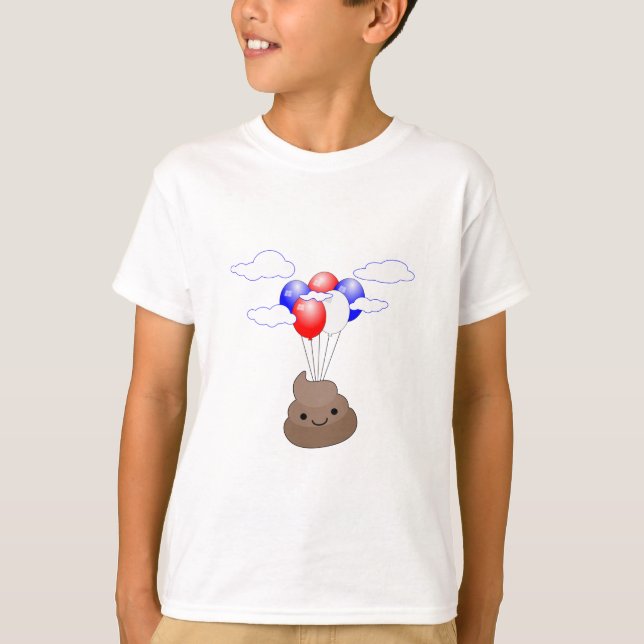 Poo Emoji som flyger med ballonger Tee (Framsida)