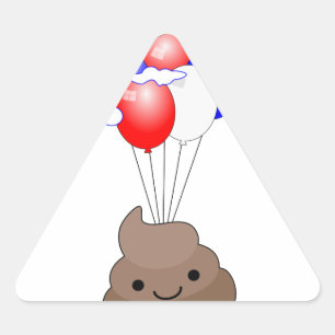 Poo Emoji som flyger med ballonger Triangelformat Klistermärke