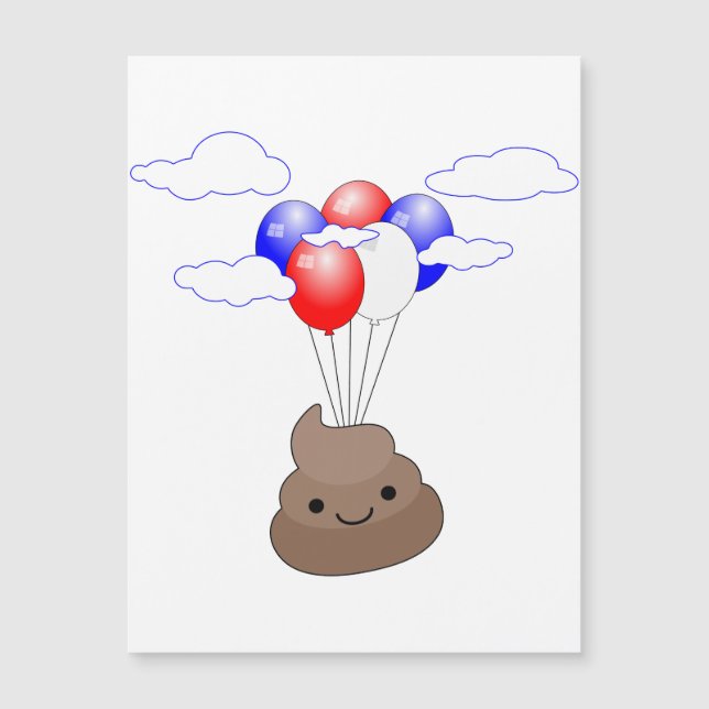 Poo Emoji som flyger med ballonger vykort (Framsida)