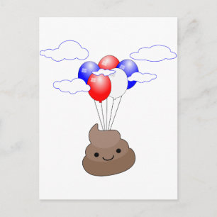 Poo Emoji som flyger med ballonger Vykort