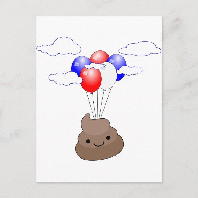 Poo Emoji som flyger med ballonger Vykort (Framsida)