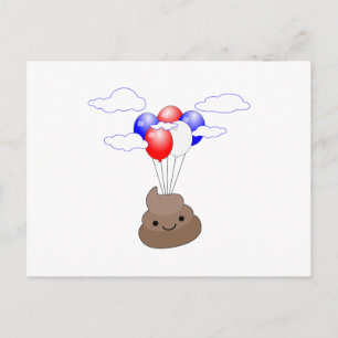 Poo Emoji som flyger med ballonger Vykort