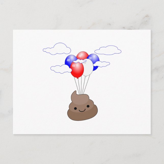 Poo Emoji som flyger med ballonger Vykort (Framsida)