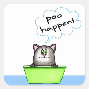 Poo Happens Cat Sticker Fyrkantigt Klistermärke