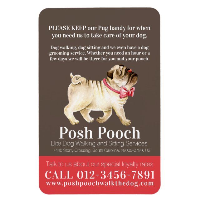 Pooch söta pug hund progeringstjänster magnet (Vertikal)
