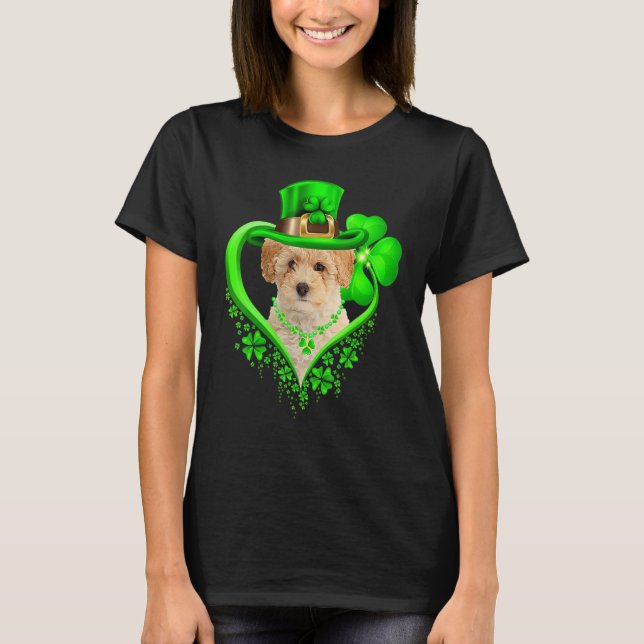 Poochon Dog St Patricks Day Lover Irish Shamrock T Shirt (Framsida)