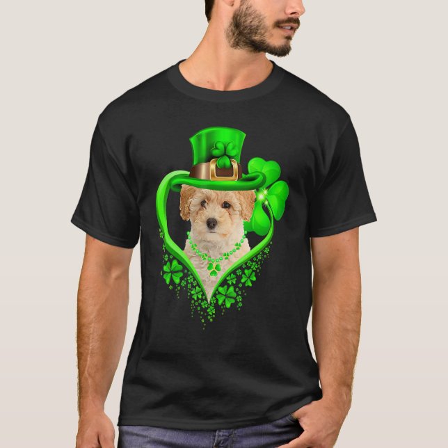 Poochon Dog St Patricks Day Lover Irish Shamrock T Shirt (Framsida)