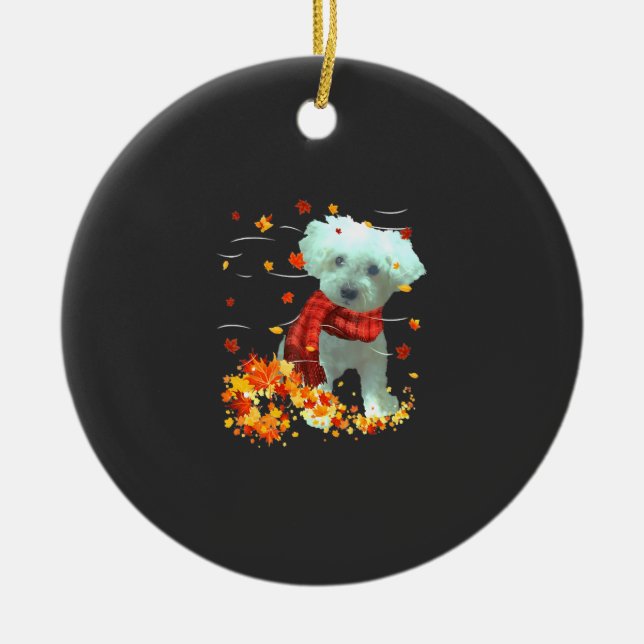 Poochon Höstskarf - Hundar Höstlöv Julgransprydnad Keramik (Framsidan)