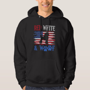 Poodle amerikansk flagga USA röd vit & Woof 4 juli Hoodie