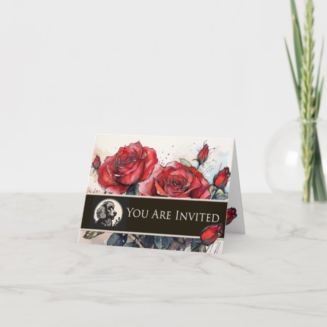 Poodle and Roses Invitation Tack Kort (Framsida)