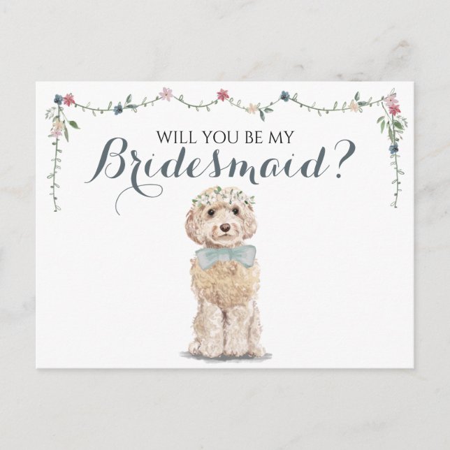 Poodle Boo Dog Bridal Party ska vara min bridesmai Inbjudan Vykort (Framsida)