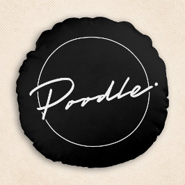 Poodle Chic Fancy Script Elegant Svart Rund Kastru Kudde