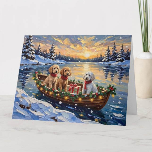 Poodle Christmas Boat Holiday Kort (Framsida)