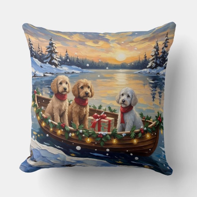 Poodle Christmas Boat Holiday Kudde (Framsida)