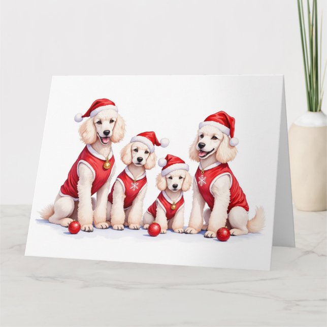 Poodle Christmas Dress Santa Hat Kort (Framsida)