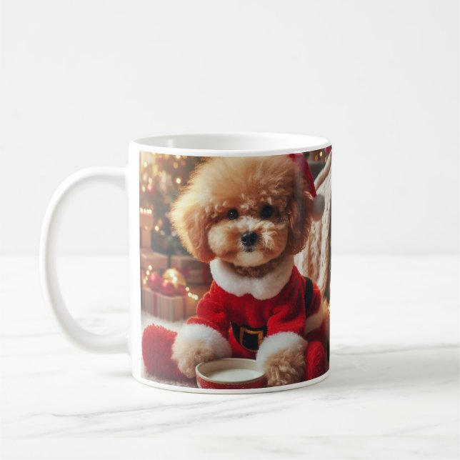 Poodle Christmas Mug – Cute Dog with Santa Hat  Kaffemugg (Vänster)