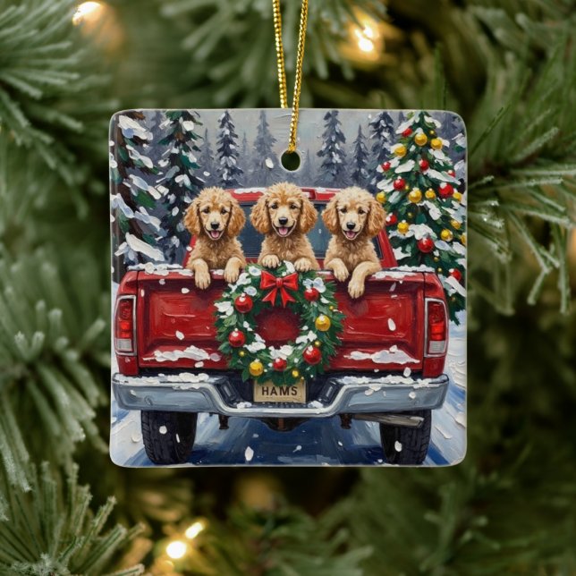 Poodle Christmas Red Truck Holiday Julgransprydnad Keramik (Träd)