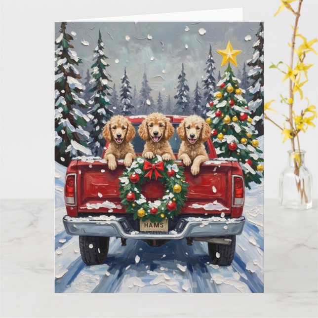 Poodle Christmas Red Truck Holiday Kort (Gul blomma)