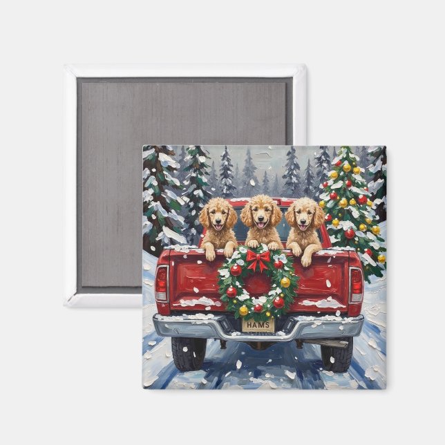 Poodle Christmas Red Truck Holiday Magnet (Front/Back)