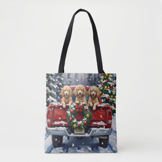 Poodle Christmas Red Truck Holiday Tygkasse (Framsida)