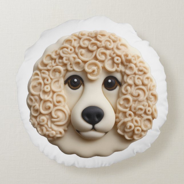 Poodle Dog 3D Inspirerad Rund Kudde (Baksidan)
