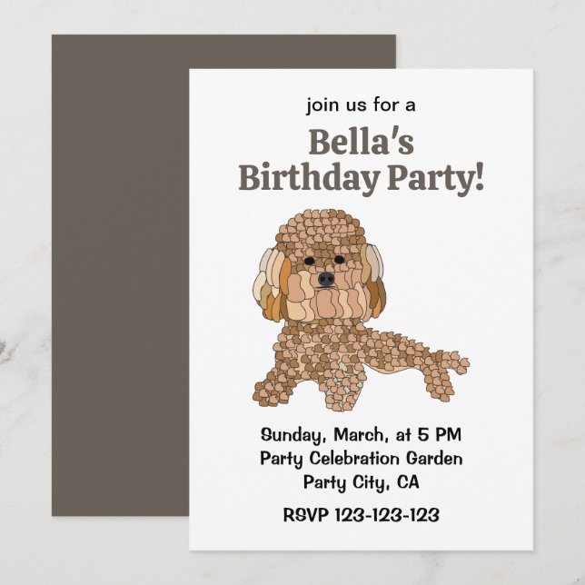 Poodle Dog Birthday Party Inbjudningar (Fram/baksida)