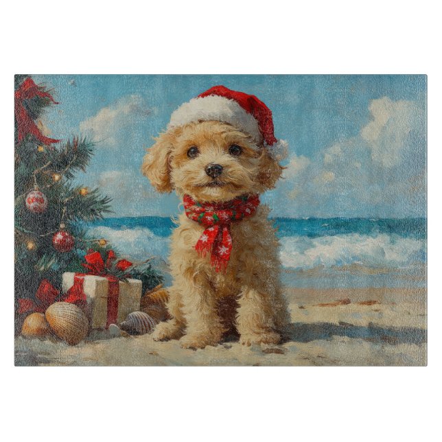 Poodle Dog Christmas Vintage Beach (Framsidan)