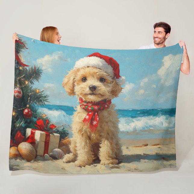Poodle Dog Christmas Vintage Beach Fleecefilt (På plats)