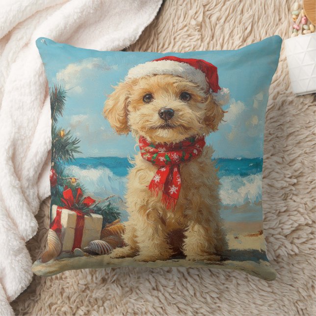 Poodle Dog Christmas Vintage Beach Kudde (Filt)