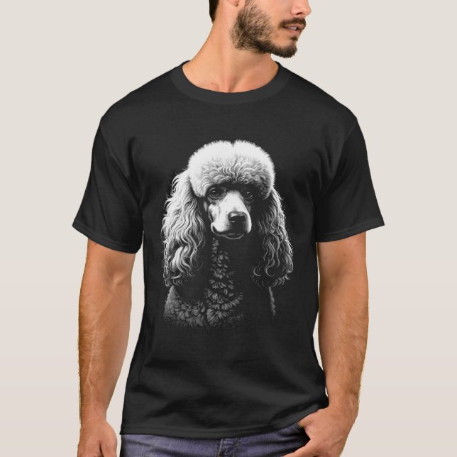 Poodle Dog Head Dark Art Black T-Shirt (Framsida)