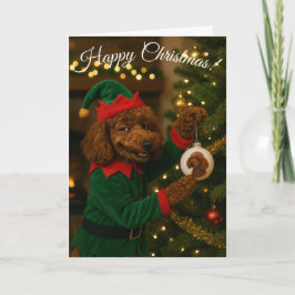 Poodle Elf cute funny bauble Christmas card Helgkort