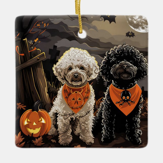 Poodle Halloween Kuslig Julgransprydnad Keramik (Framsida)