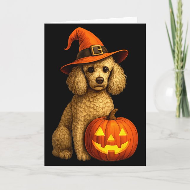 Poodle Halloween Pumpkin Witch Hat Dog Art Family  Kort (Framsida)