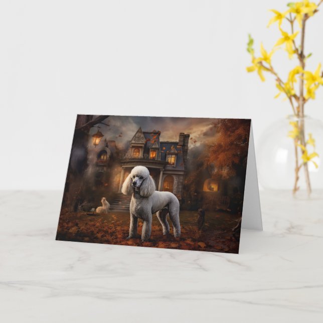 Poodle Halloween Skräcklig Kort (Gul blomma)