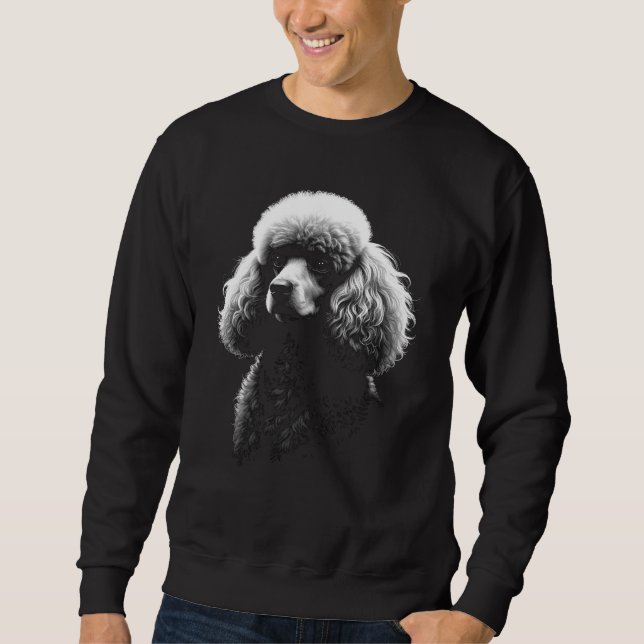 Poodle Hund Huvud Mörk Konst Svart Tröja Lång Ärmad Tröja (Framsida)