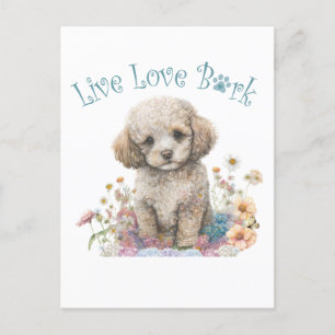 Poodle Hund Mamma Blommig Vykort