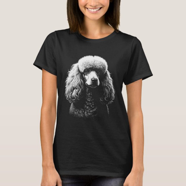 Poodle Hund Mörk Konst Dam Svart T-Shirt (Framsida)