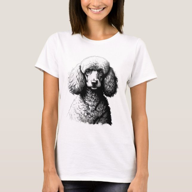Poodle Hund Skiss Konst Dam Vit T-shirt (Framsida)