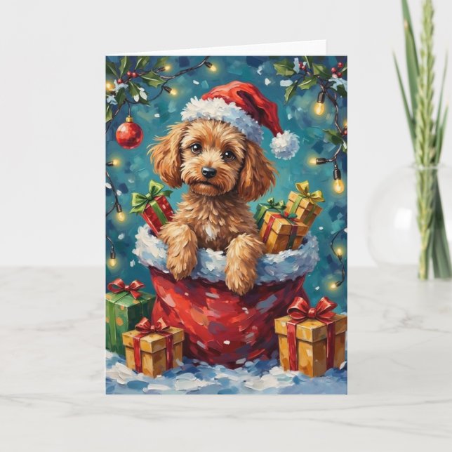 Poodle jul Santa påse äventyr Kort (Framsida)
