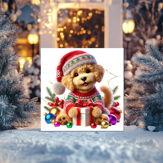 Poodle julpresent  julkort (Skapare uppladdad)