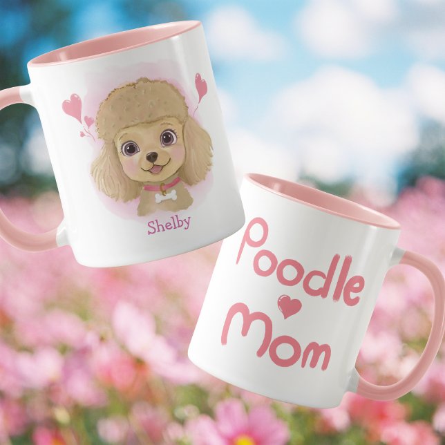 Poodle Mamma Vattenfärgskopp med Anpassat Namn Mugg (Skapare uppladdad)