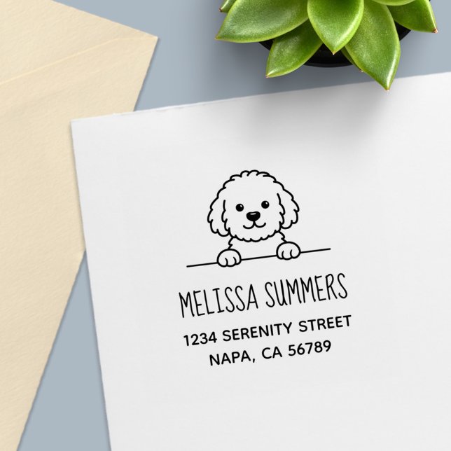 Poodle Mix Dog Doodle Pet Address Självfärgande Stämpel (Skapare uppladdad)
