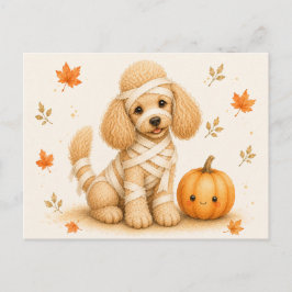 Poodle Mummy Halloween Vykort