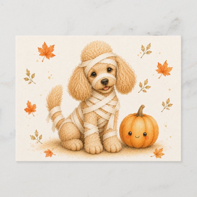 Poodle Mummy Halloween Vykort (Framsida)