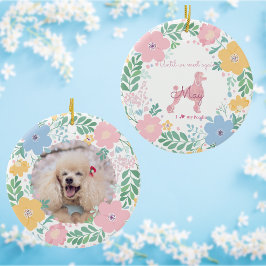 Poodle Pastel Pink Custom Photo & Name Memorial Julgransprydnad Keramik